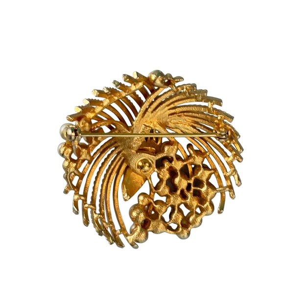 Vintage Lisner Midcentury Gold-Tone Brooch With Faux Pearls - Picture 3 of 7